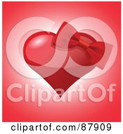 Poster, Art Print Of Red Bow On A Shiny Red Heart Over Pink