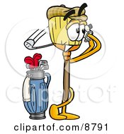 Clipart Picture Of A Broom Mascot Cartoon Character Swinging His Golf Club While Golfing by Toons4Biz