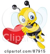 Poster, Art Print Of Cute Bee Flying With A Red Heart