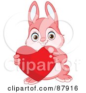 Poster, Art Print Of Cute Pink Bunny Rabbit Holding A Red Heart