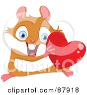 Royalty Free RF Clipart Illustration Of A Cute Hamster Holding A Shiny Red Heart