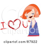 Poster, Art Print Of Cute Girl Drawing I Love You On A Wall With A Crayon