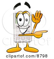Calculator Mascot Cartoon Character Waving And Pointing