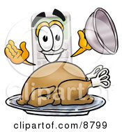Poster, Art Print Of Calculator Mascot Cartoon Character Serving A Thanksgiving Turkey On A Platter