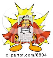 Clipart Picture Of A Calculator Mascot Cartoon Character Dressed As A Super Hero by Toons4Biz