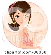 Pretty Brunette Pregnant Woman Winking In A Heart Circle