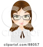 Poster, Art Print Of Brunette Girl Wearing Glasses And A Tie On Her Collar