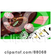 Poster, Art Print Of 3d Casino Scene Of A Roulette Wheel Dice Cards And Poker Chips