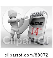 3d White Character Revealing Valentines Day On A Desk Calendar