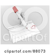 Royalty Free RF Clipart Illustration Of A 3d White Character Drawing A Heart Around Valentines Day On A Calendar