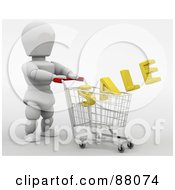 Poster, Art Print Of 3d White Character Pushing A Golden Sale In A Shopping Cart