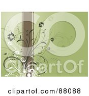 Poster, Art Print Of Green Floral Background With Circles Vines And A Brown Ribbon