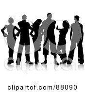 Poster, Art Print Of Black Silhouetted Group Of Young Men And Women Posing With Attitude