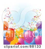 Poster, Art Print Of Border Of Colorful Balloons And Confetti Over Blue