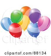 Poster, Art Print Of Bunch Of Colorful Party Balloons With Curly Strings
