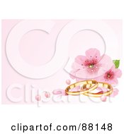 Royalty Free RF Clipart Illustration Of A Pastel Pink Background With Cherry Blossoms Pearls And Wedding Rings by Pushkin