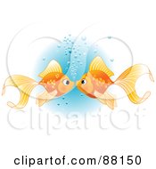 Poster, Art Print Of Goldfish Pair Smooching With Bubbles