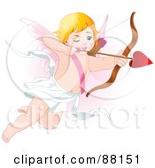 Poster, Art Print Of Aiming Blond Cupid With Heart Arrow