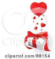 Poster, Art Print Of Heart Balloon And Hearts Over A Gift Box