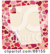 Poster, Art Print Of Blank Curling Page On A Heart Background