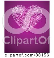 Royalty Free RF Clipart Illustration Of A White Flower Heart Over A Purple Background With Space For Text by Pushkin