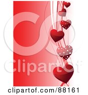 Poster, Art Print Of Gradient Red Valentine Background With A Side Border Of Red Hearts