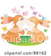 Poster, Art Print Of Cute Rabbit Pair Smooching Under Butterflies And Hearts