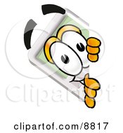 Clipart Picture Of A Calculator Mascot Cartoon Character Peeking Around A Corner by Toons4Biz