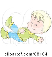 Poster, Art Print Of Happy Blond Caucasian Baby Giggling And Lying On Her Back