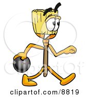 Clipart Picture Of A Broom Mascot Cartoon Character Holding A Bowling Ball