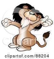 Royalty Free RF Clipart Illustration Of A Lion Stretching And Holding His Arms Out by dero