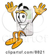 Clipart Picture Of A Calculator Mascot Cartoon Character Jumping