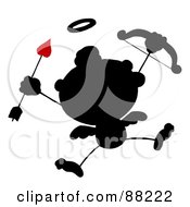 Royalty Free RF Clipart Illustration Of A Black Silhouetted Stick Cupid Holding Up A Red Bow And Arrow