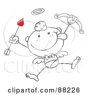 Poster, Art Print Of Outlined Stick Cupid Holding Up A Bow And Arrow