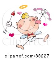 Royalty Free RF Clipart Illustration Of A Stick Cupid Holding Up A Bow And Arrow