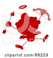 Royalty Free RF Clipart Illustration Of A Red Silhouetted Stick Cupid Holding Up A Bow And Arrow