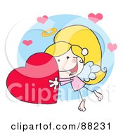 Poster, Art Print Of Stick Cupid Girl Flying With A Red Heart