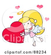 Poster, Art Print Of Stick Cupid Girl Carrying A Red Heart