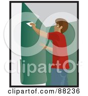 Poster, Art Print Of Hispanic Man Using A Scraper To Smooth And Install Green Wallpaper