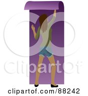 Royalty Free RF Clipart Illustration Of A Hispanic Woman Hanging Purple Wallpaper Over Her White Wall by Rosie Piter