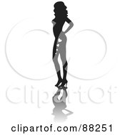 Black Pinup Silhouetted Woman With Hearts On Her Legs Posing In Heels