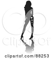 Royalty Free RF Clipart Illustration Of A Black Sexy Silhouetted Woman With Hearts On Her Legs Posing In Heels by Rosie Piter