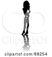 Royalty Free RF Clipart Illustration Of A Black Sexy Silhouetted Pinup Woman With Hearts On Her Legs Posing In Heels by Rosie Piter #COLLC88254-0023