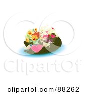 Royalty Free RF Clipart Illustration Of An Obsessed Girl Chasing A Boy Through Flowers And Flying Hearts