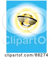 Royalty-Free (RF) Clipart Illustration of a Cool Summer Sun Wearing Shades In A Blue Sky by MacX #COLLC88274-0098