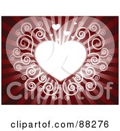 Poster, Art Print Of White Swirl Heart On A Deep Red Shining Background