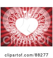 Royalty Free RF Clipart Illustration Of A White Swirl Heart On A Red Shining Background