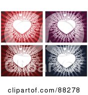 Royalty Free RF Clipart Illustration Of A Digital Collage Of White Swirly Hearts On Red Purple Maroon And Blue Backgrounds by Qiun
