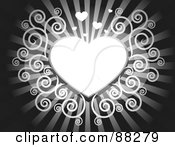 Poster, Art Print Of White Swirl Heart On A Blue Shining Background