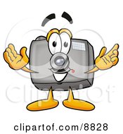 Camera Mascot Cartoon Character With Welcoming Open Arms